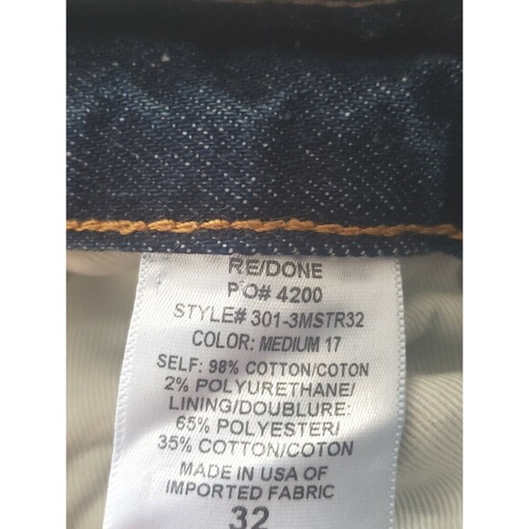Re/Done Jean Mens 32x32 Blue Button Fly Straight Fit Comfort Stretch NEW - Picture 8 of 8